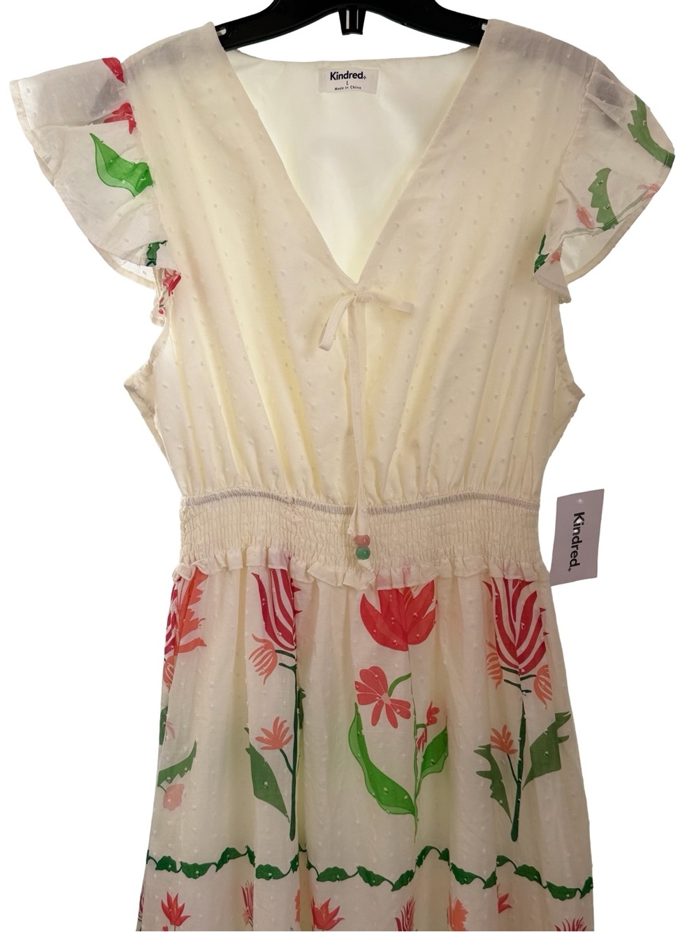 NWT Anthropologie Kindred Cream Midi Dress with Pink and Green Floral Print - Picture 4 of 12